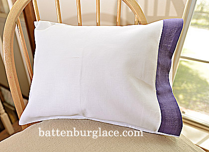 Baby Pillowcases.13x17in.White with Violet trim. Set of 2 - Click Image to Close
